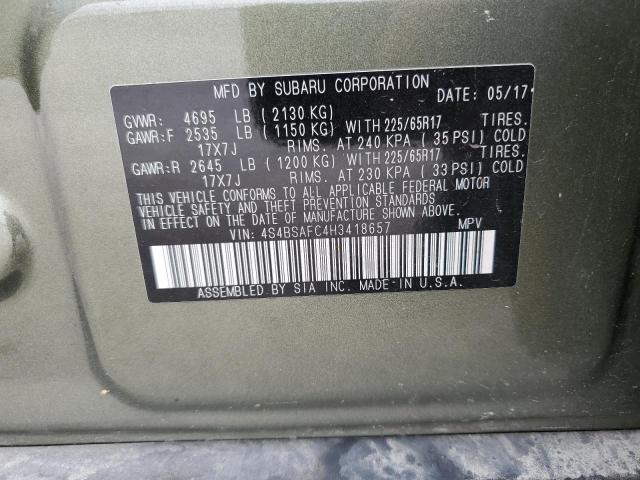 VIN 4S4BSAFC4H3418657 2017 Subaru Outback, 2.5I Pre... no.12