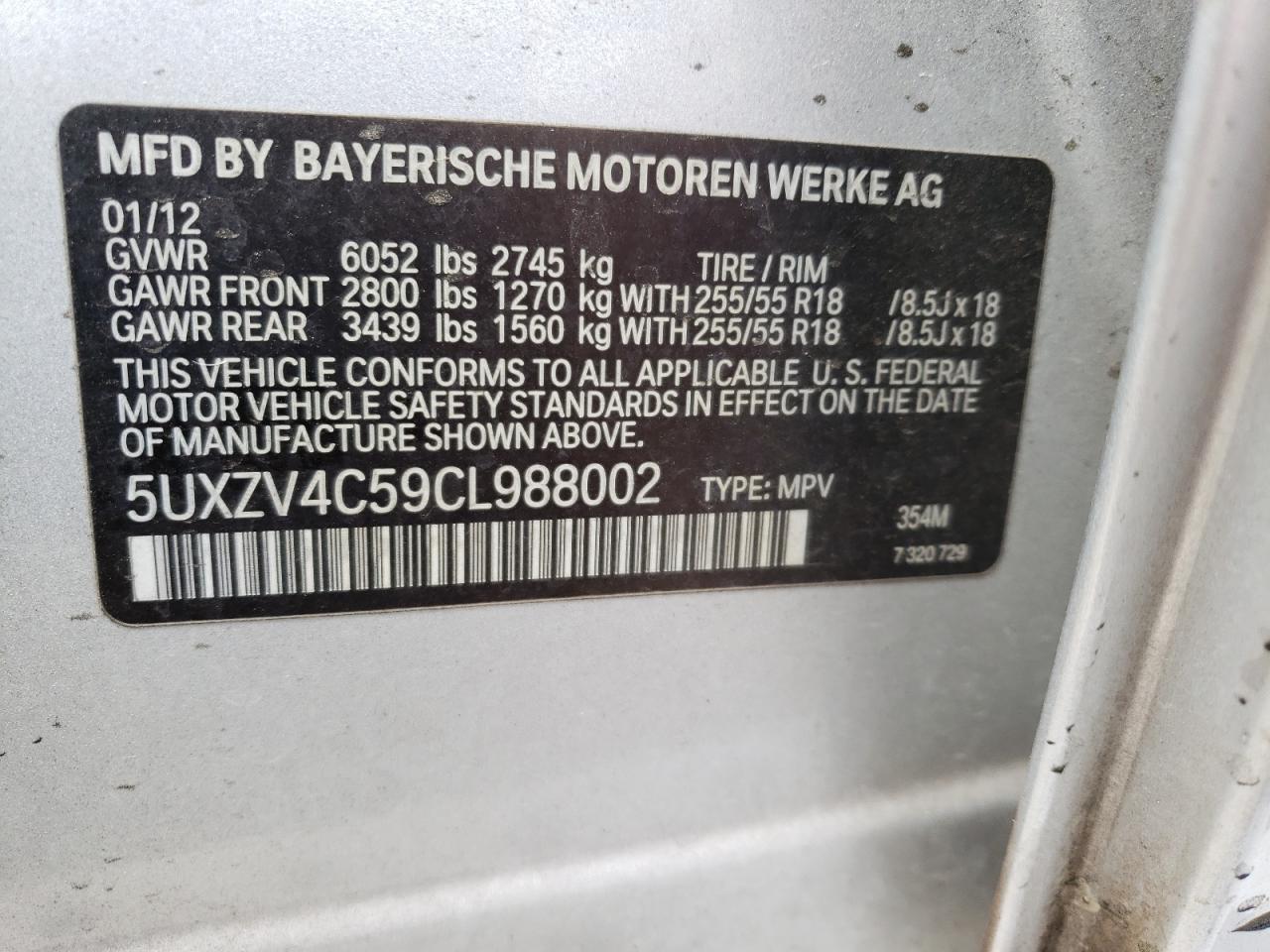 5UXZV4C59CL988002 2012 BMW X5 xDrive35I