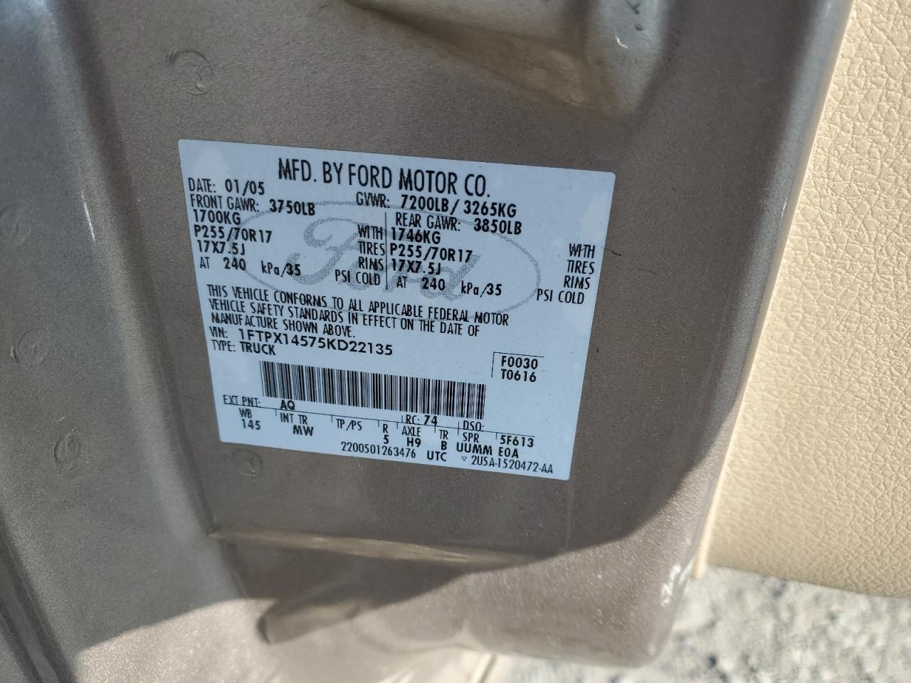 1FTPX14575KD22135 2005 Ford F150