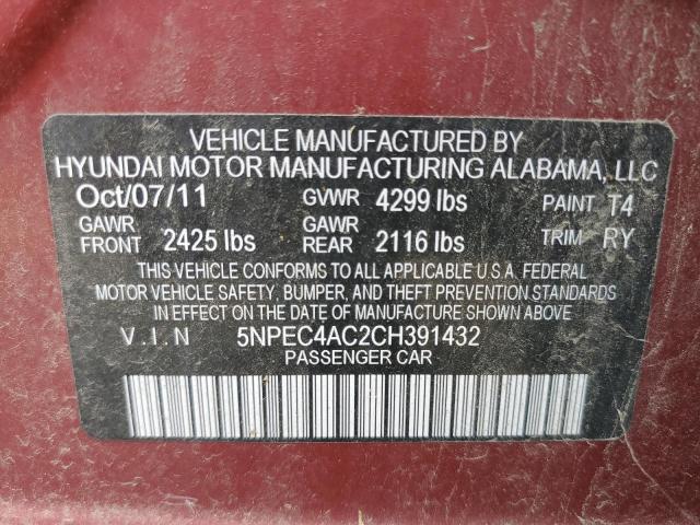 2012 Hyundai Sonata Se VIN: 5NPEC4AC2CH391432 Lot: 61899444