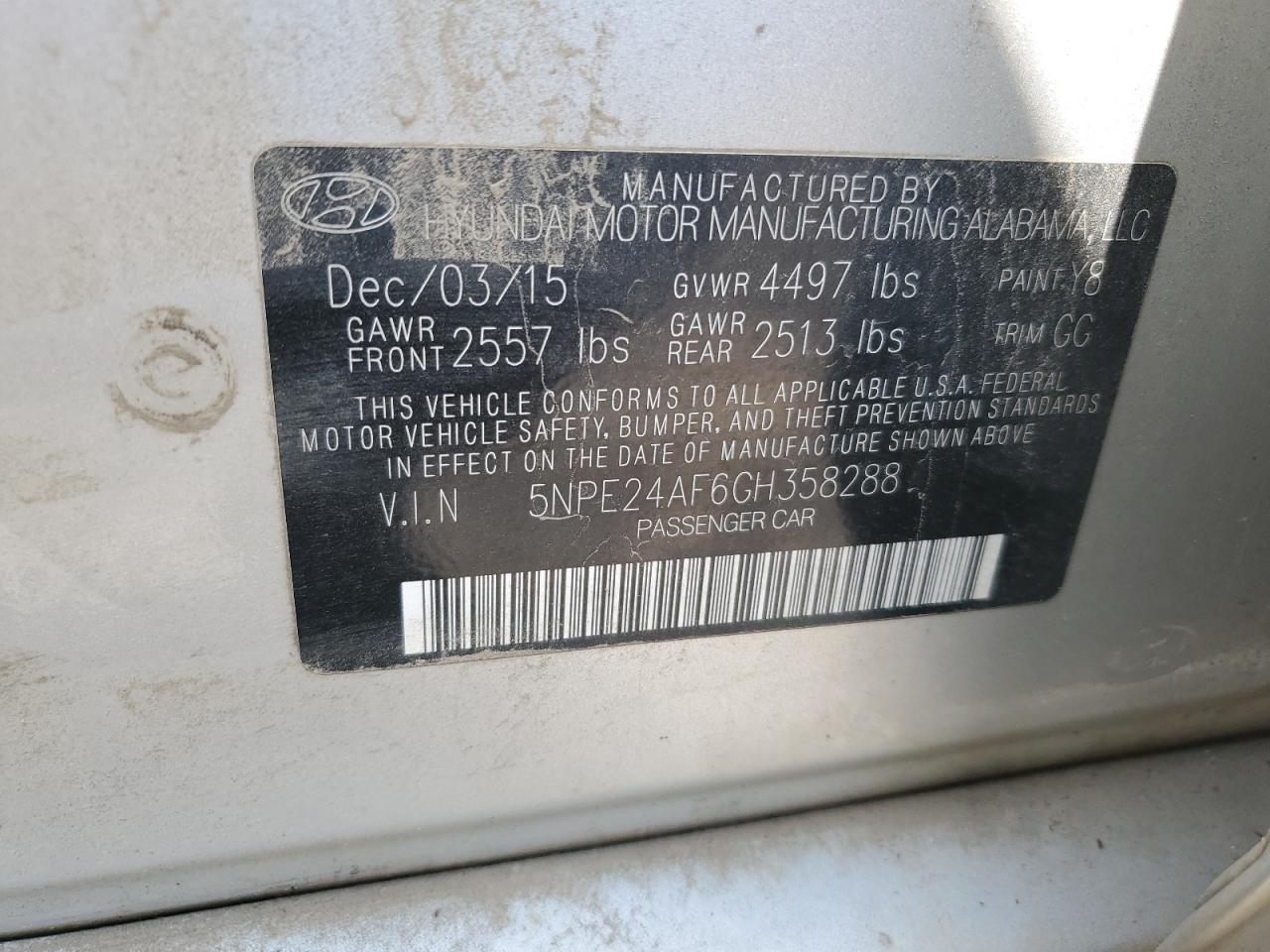 5NPE24AF6GH358288 2016 Hyundai Sonata Se