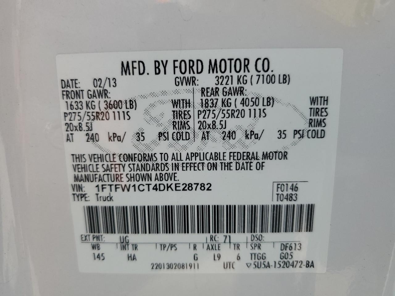 1FTFW1CT4DKE28782 2013 Ford F150 Supercrew
