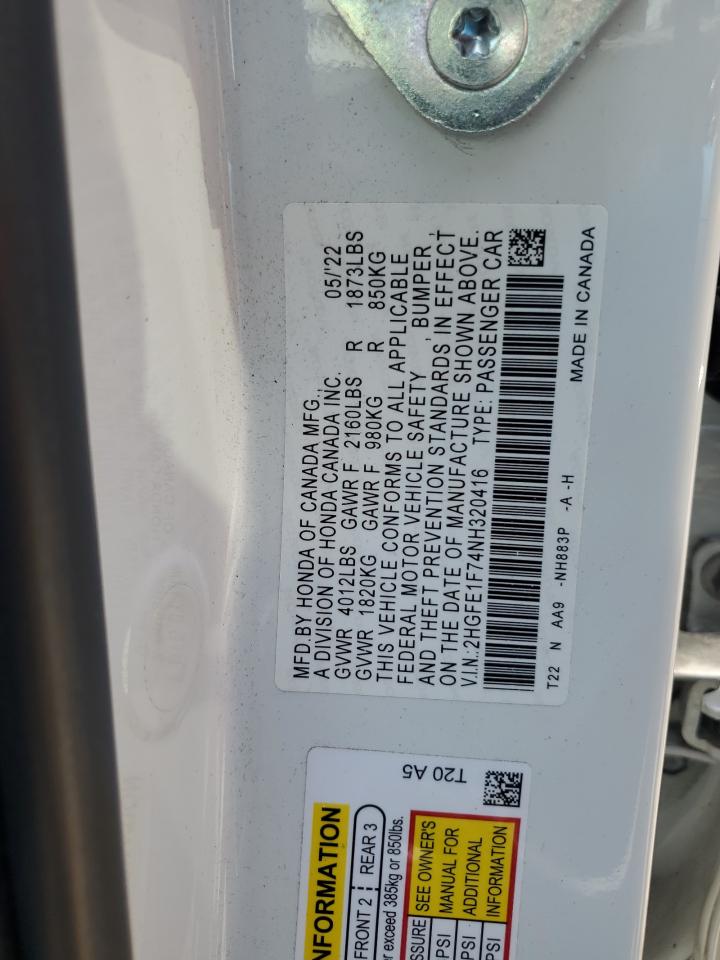 2HGFE1F74NH320416 2022 Honda Civic Ex 2HGFE1F74NH320416 2022 Honda Civic Ex
