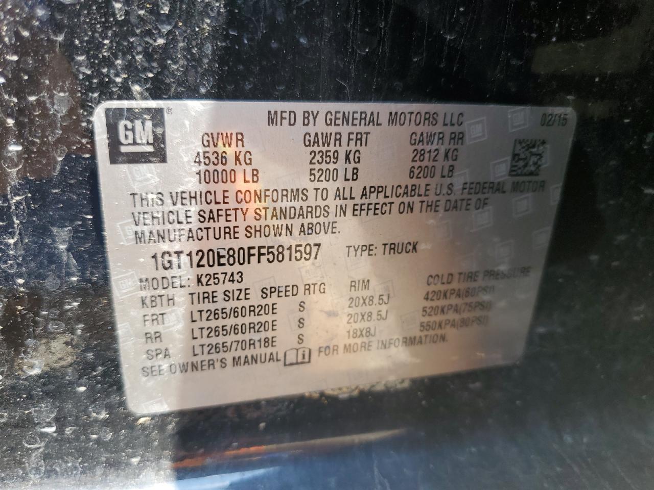 1GT120E80FF581597 2015 GMC Sierra K2500 Denali