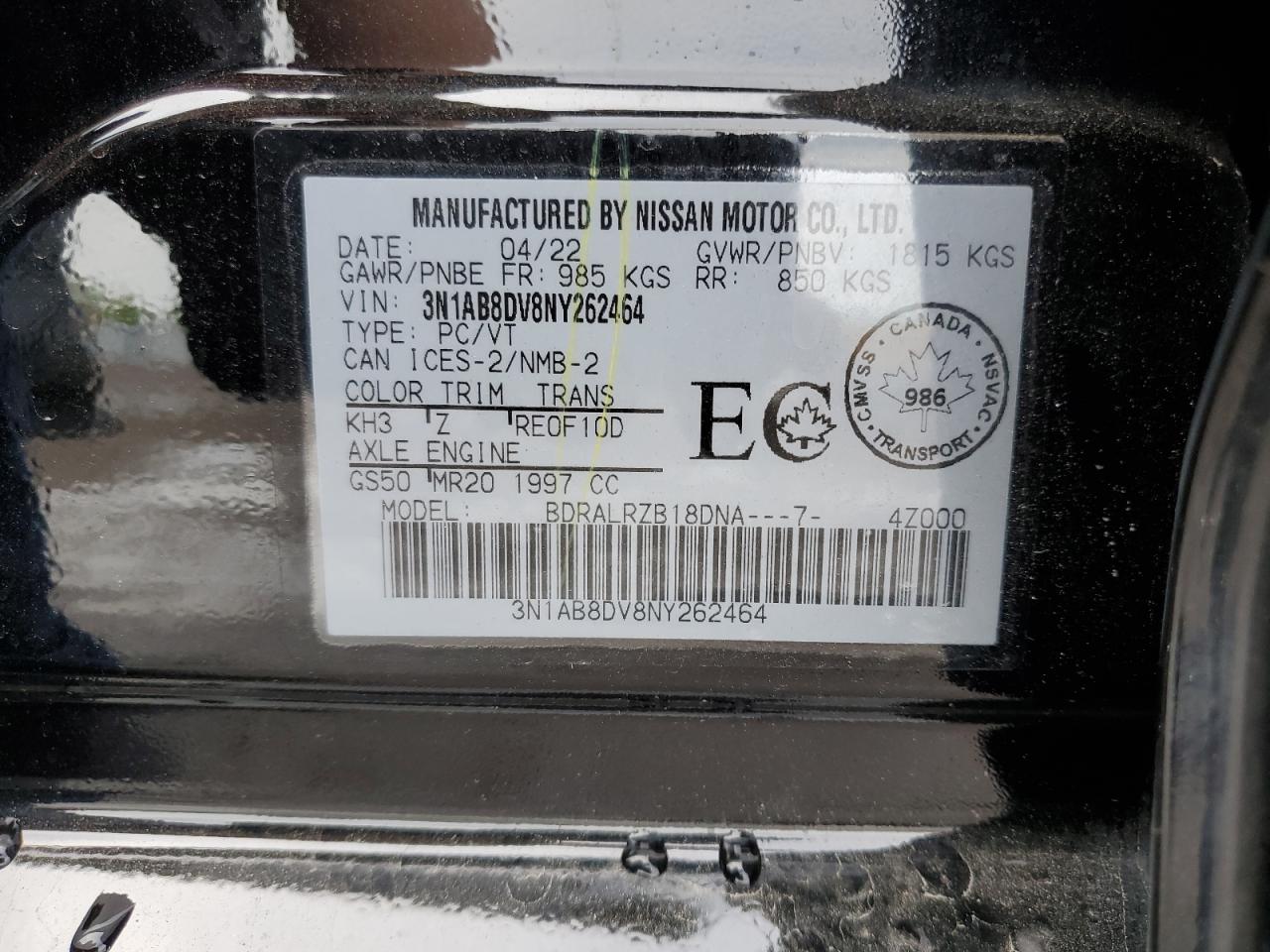 3N1AB8DV8NY262464 2022 Nissan Sentra Sr