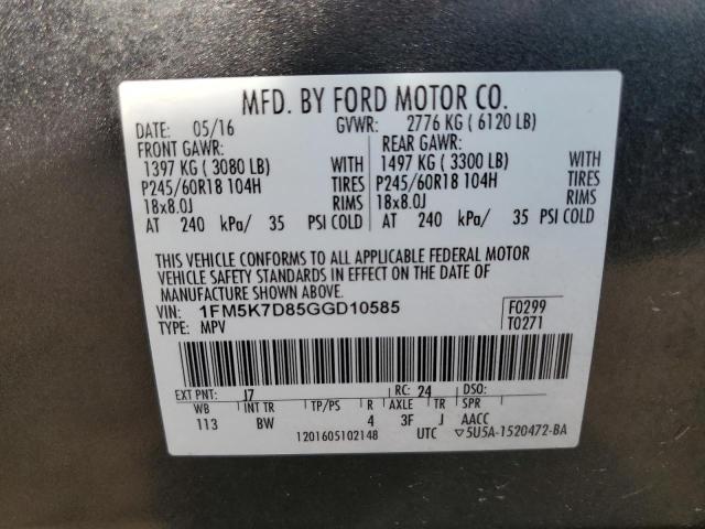 2016 Ford Explorer Xlt VIN: 1FM5K7D85GGD10585 Lot: 63105364