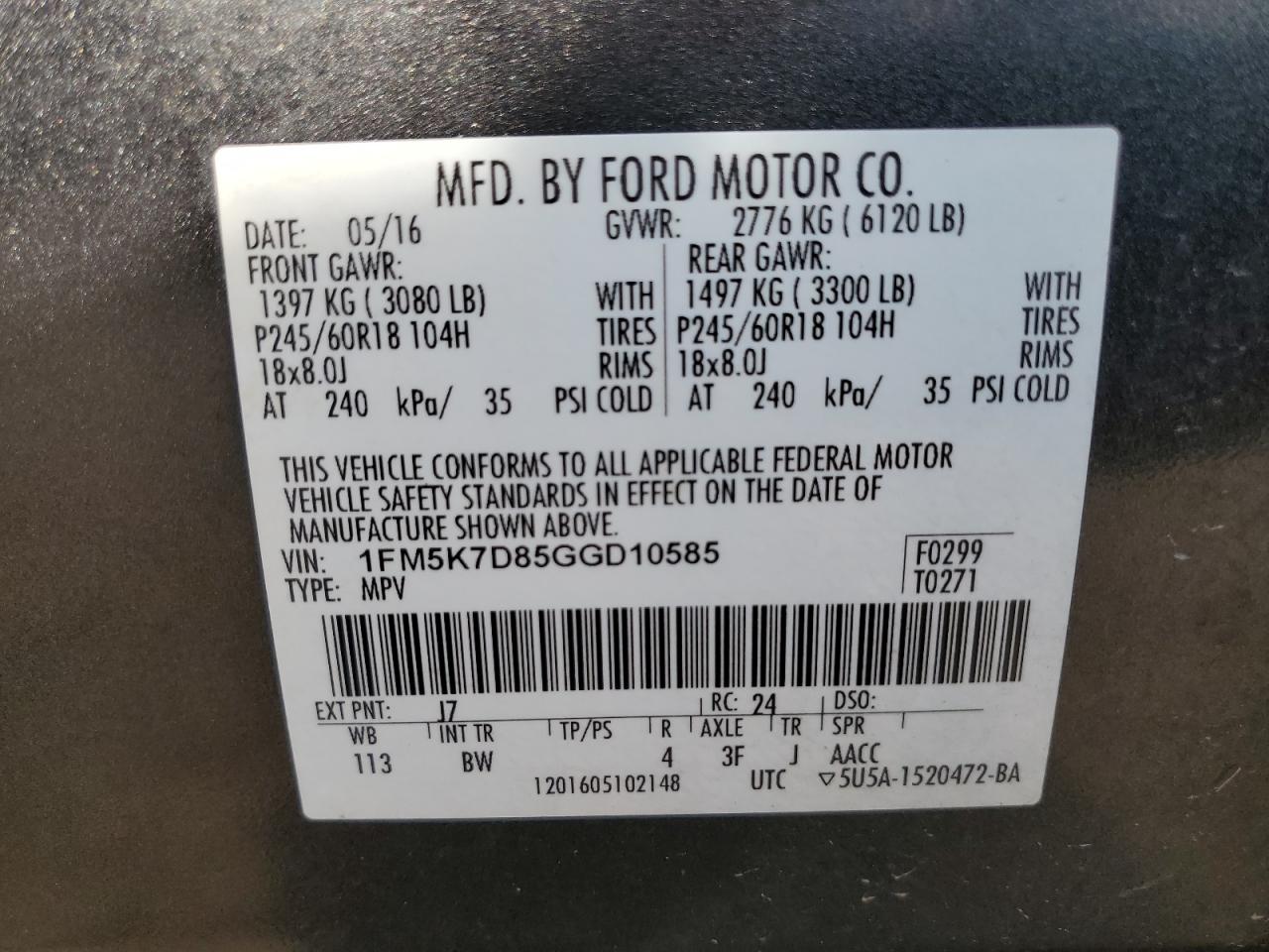 1FM5K7D85GGD10585 2016 Ford Explorer Xlt