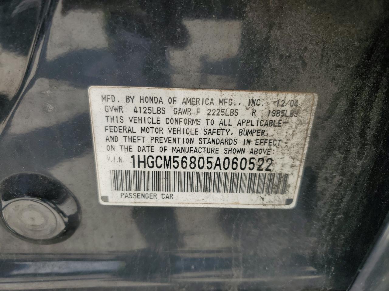 1HGCM56805A060522 2005 Honda Accord Ex