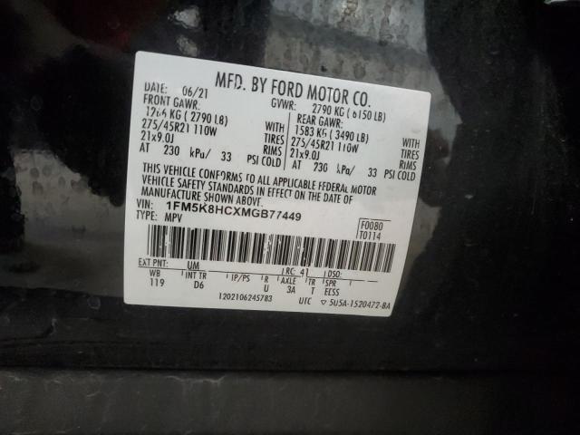 2021 Ford Explorer Platinum VIN: 1FM5K8HCXMGB77449 Lot: 61617514