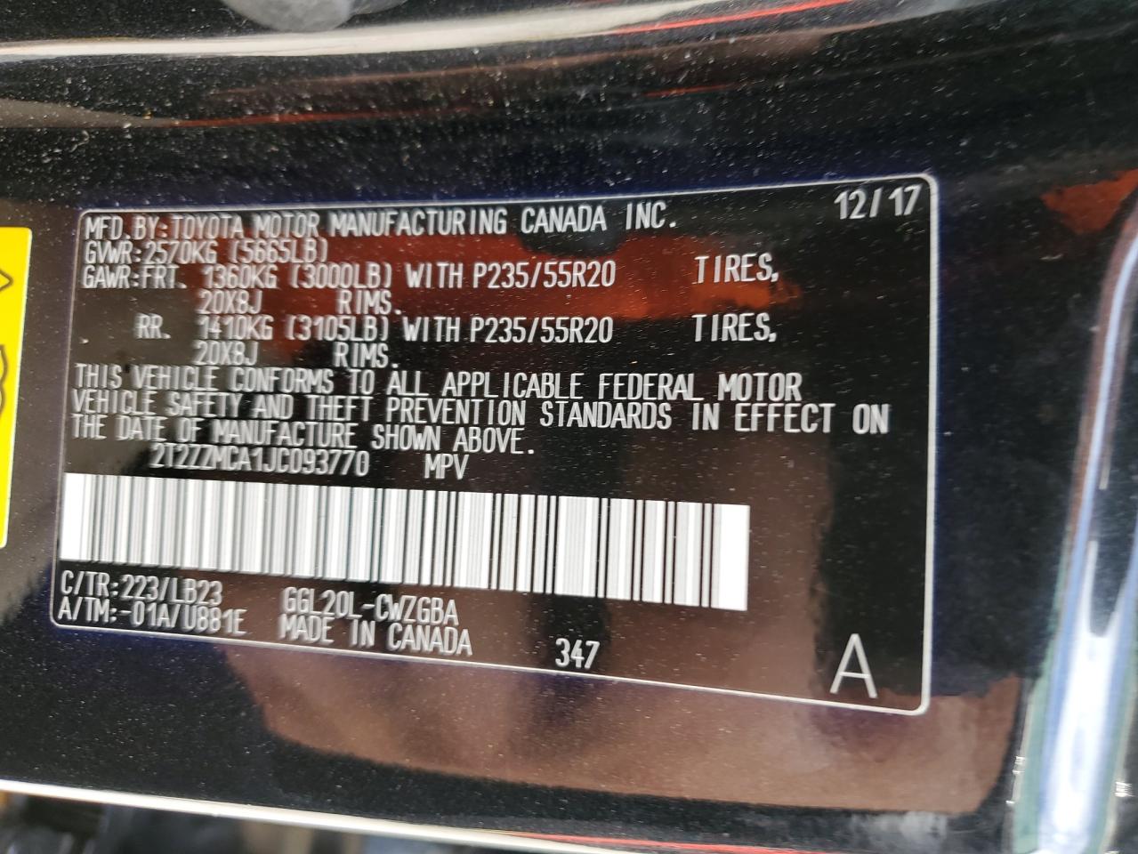 2T2ZZMCA1JC093770 2018 Lexus Rx 350 Base