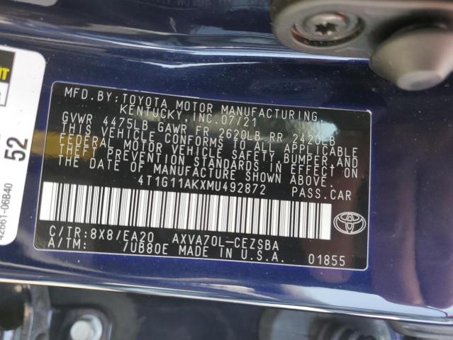 VIN 4T1G11AKXMU492872 2021 Toyota Camry, SE no.12