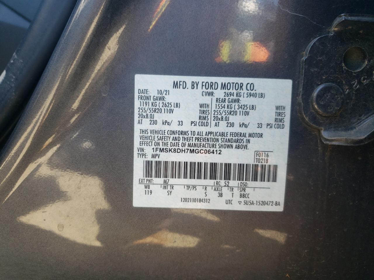 1FMSK8DH7MGC06412 2021 Ford Explorer Xlt