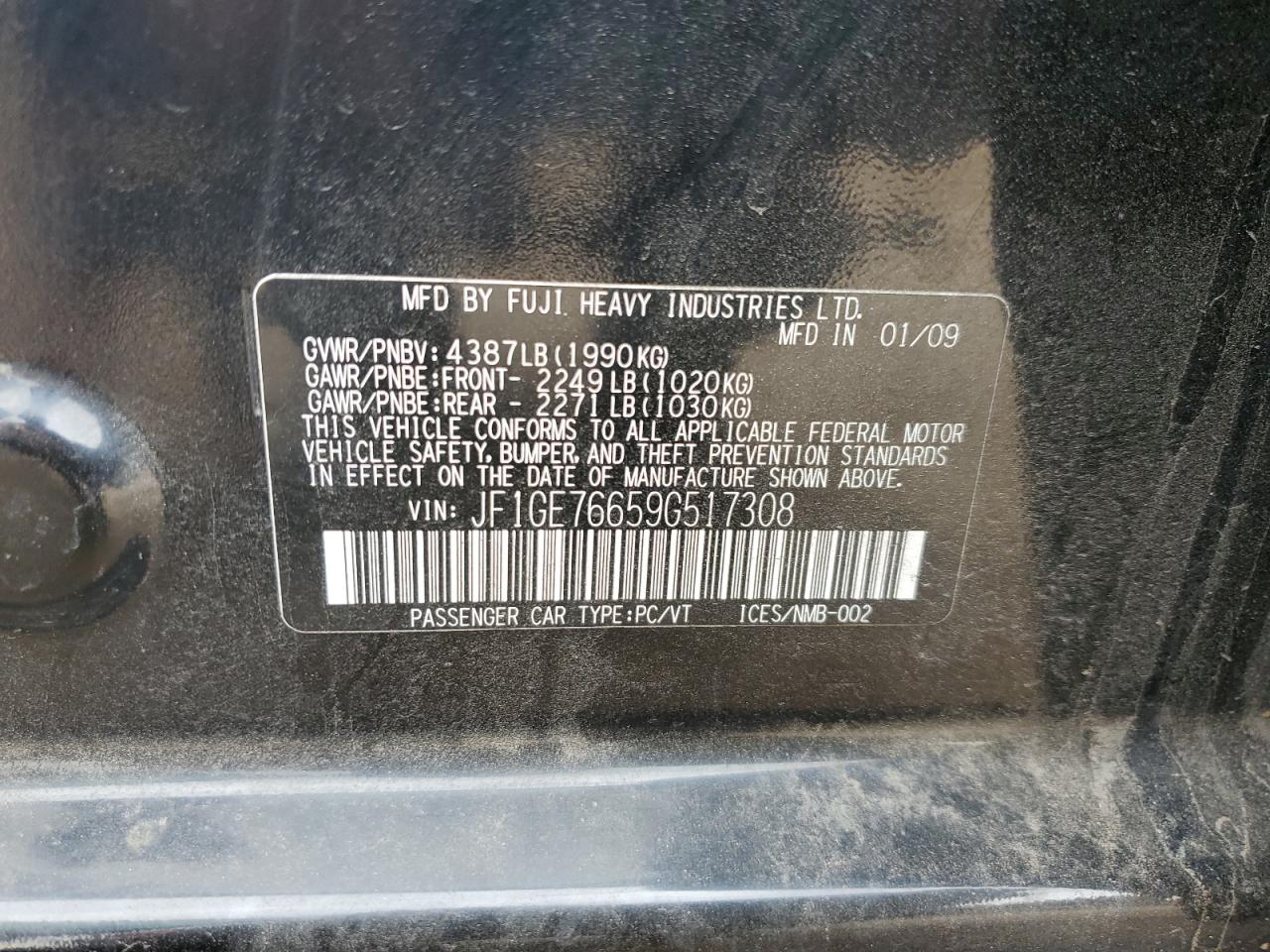 JF1GE76659G517308 2009 Subaru Impreza Wrx