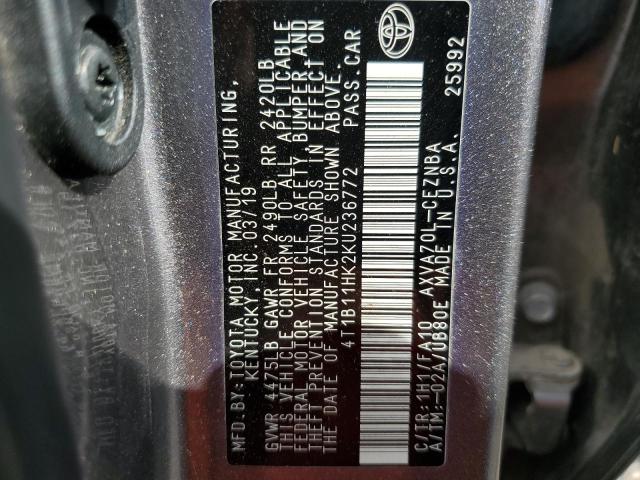 VIN 4T1B11HK2KU236772 2019 Toyota Camry, L no.12