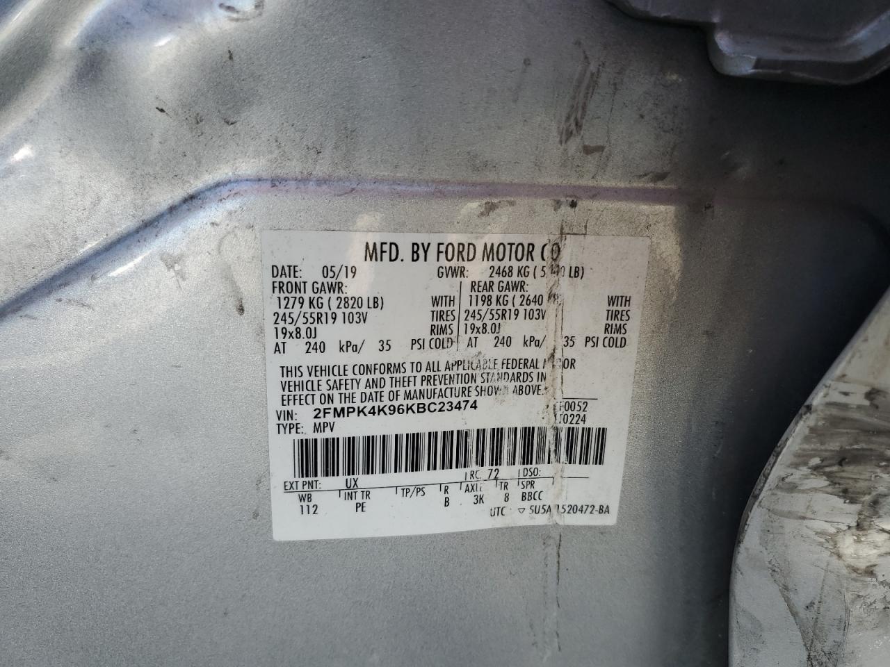 2FMPK4K96KBC23474 2019 Ford Edge Titanium