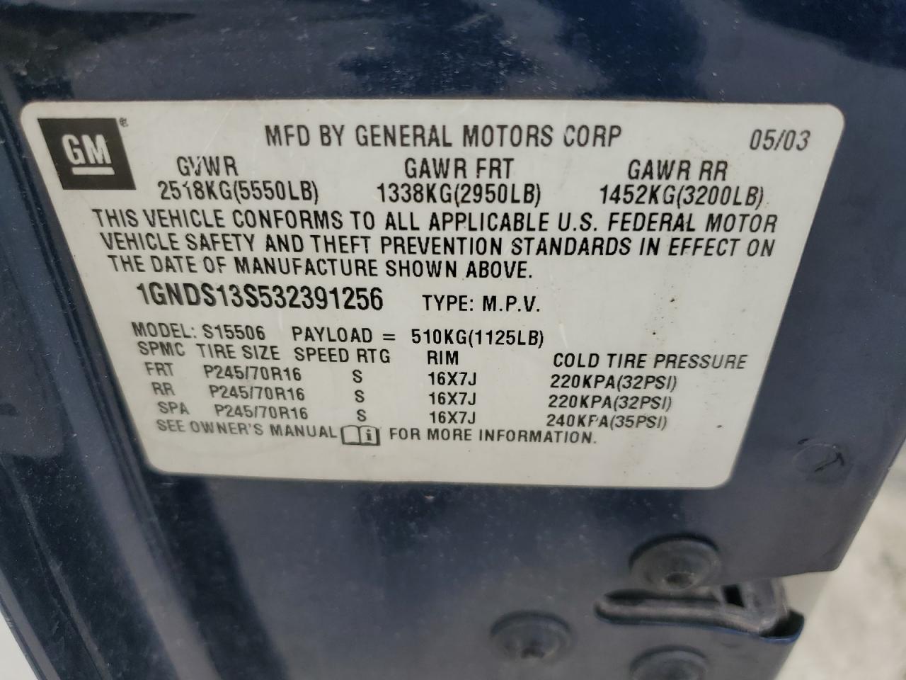 1GNDS13S532391256 2003 Chevrolet Trailblazer