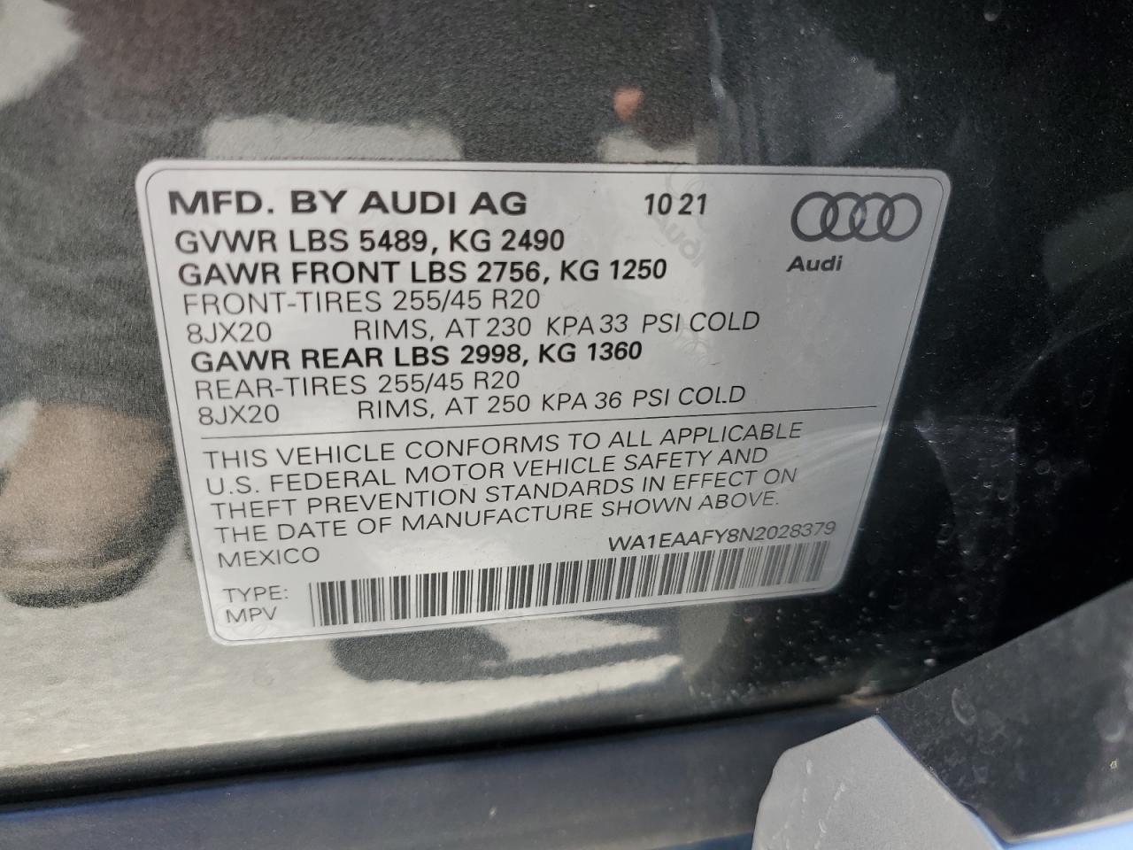 WA1EAAFY8N2028379 2022 Audi Q5 Premium Plus 45