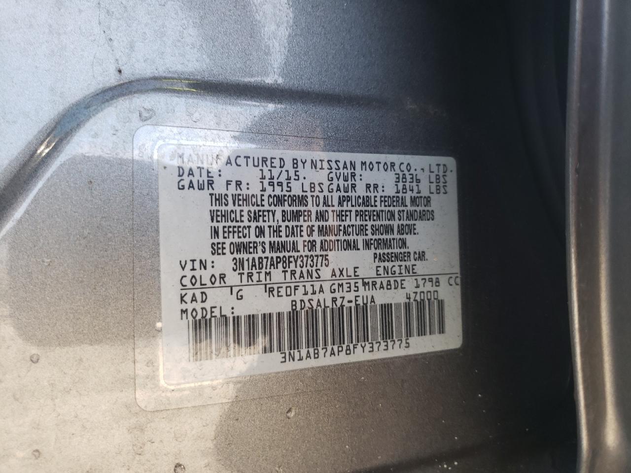 3N1AB7AP8FY373775 2015 Nissan Sentra S