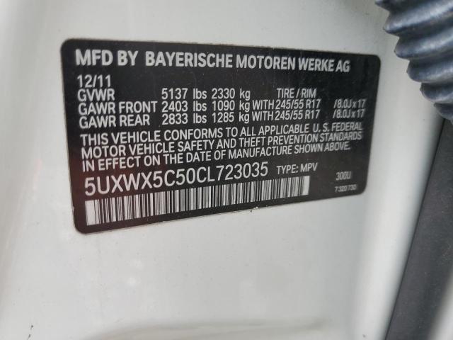 2012 BMW X3 xDrive28I VIN: 5UXWX5C50CL723035 Lot: 62081554