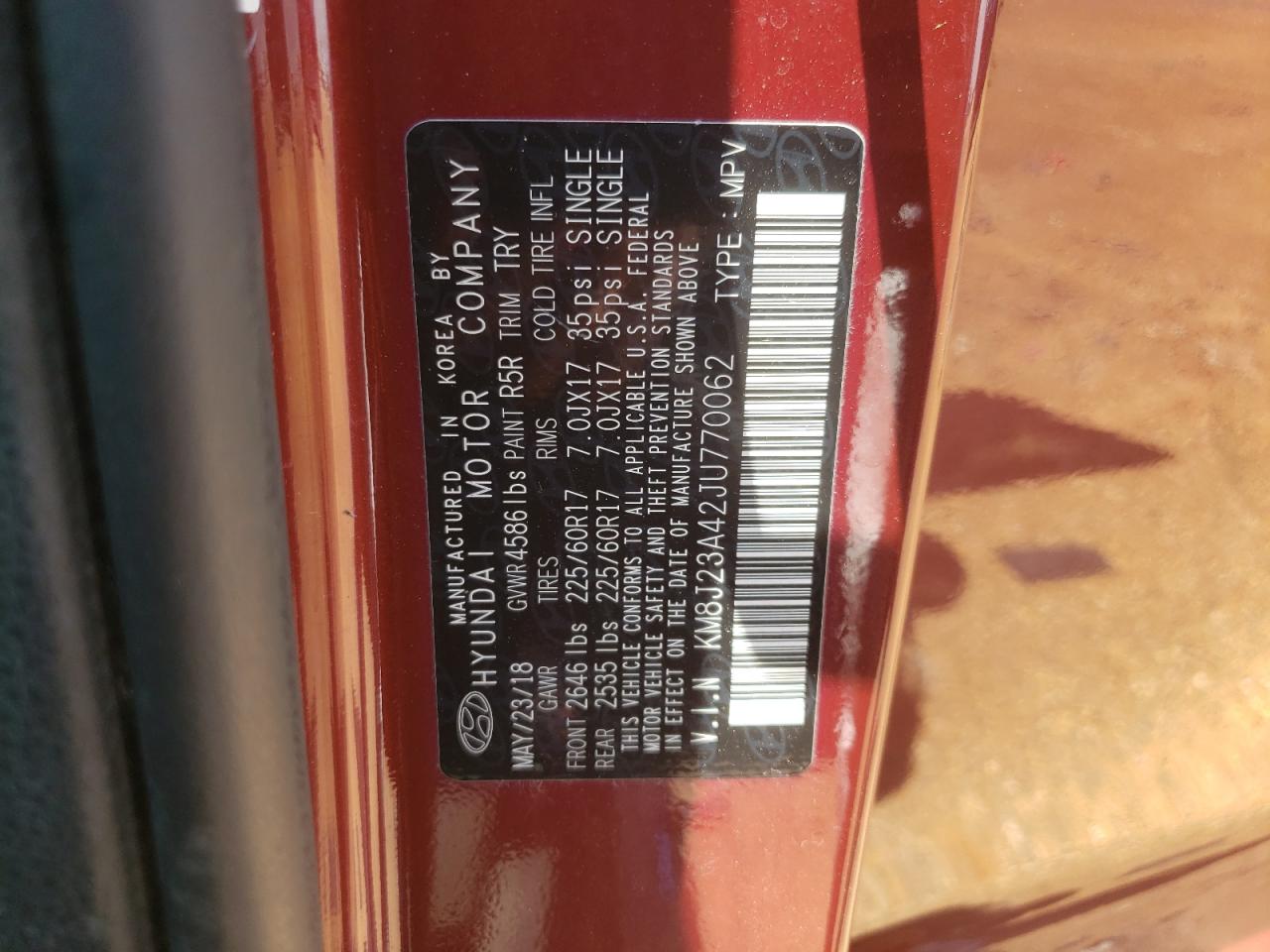 KM8J23A42JU770062 2018 Hyundai Tucson Se