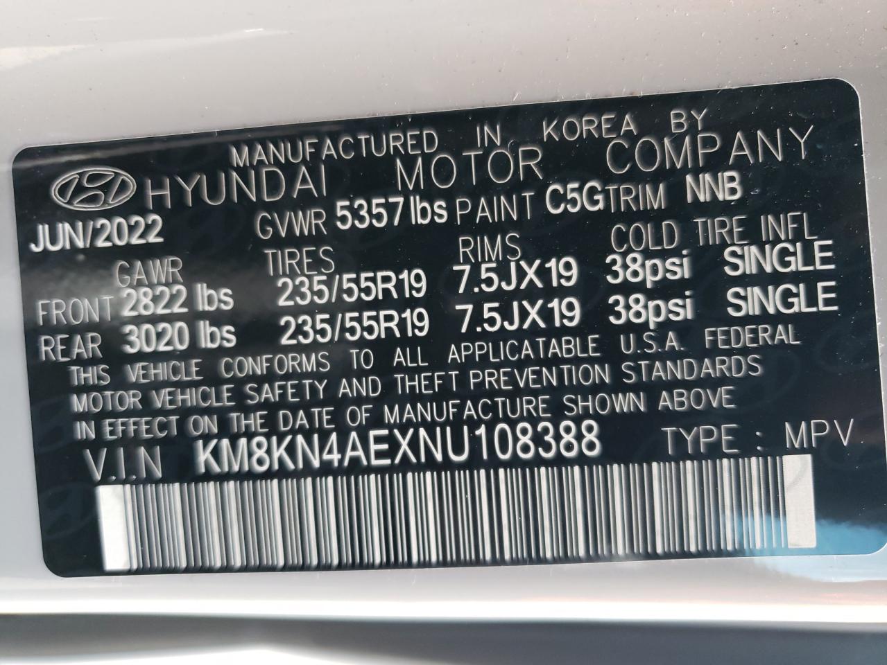 KM8KN4AEXNU108388 2022 Hyundai Ioniq 5 Sel