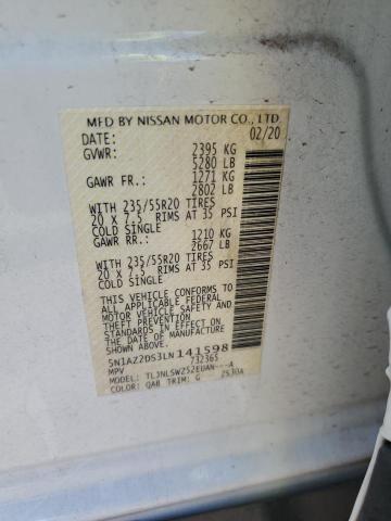 2020 Nissan Murano Platinum VIN: 5N1AZ2DS3LN141598 Lot: 62314924