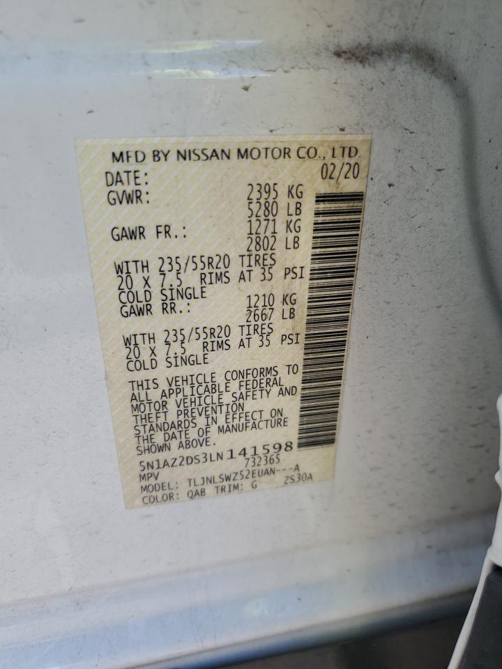 5N1AZ2DS3LN141598 2020 Nissan Murano Platinum