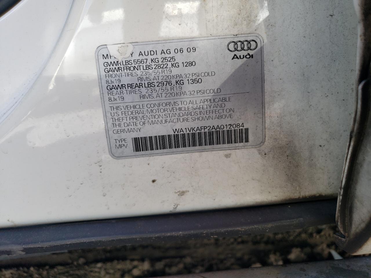 WA1VKAFP2AA012084 2010 Audi Q5 Prestige