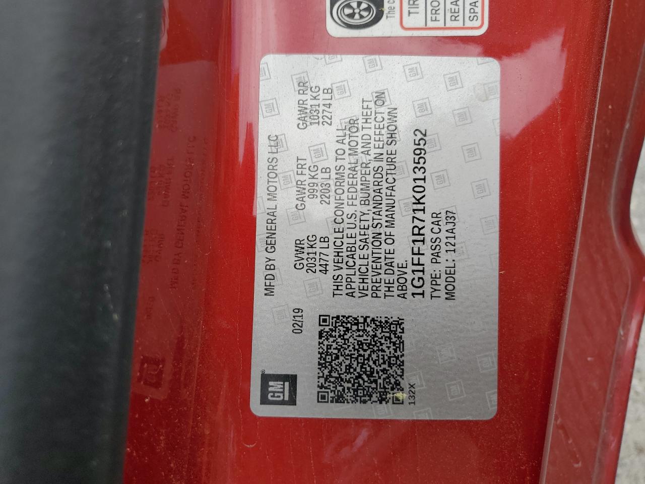 1G1FF1R71K0135952 2019 Chevrolet Camaro Ss