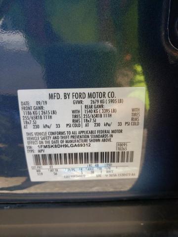 2020 Ford Explorer Xlt VIN: 1FMSK8DH9LGA69312 Lot: 60503204