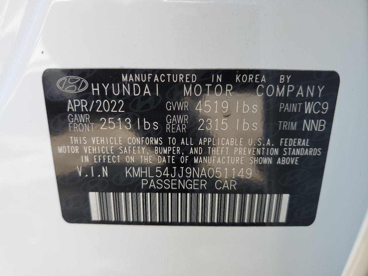 KMHL54JJ9NA051149 2022 Hyundai Sonata Hybrid