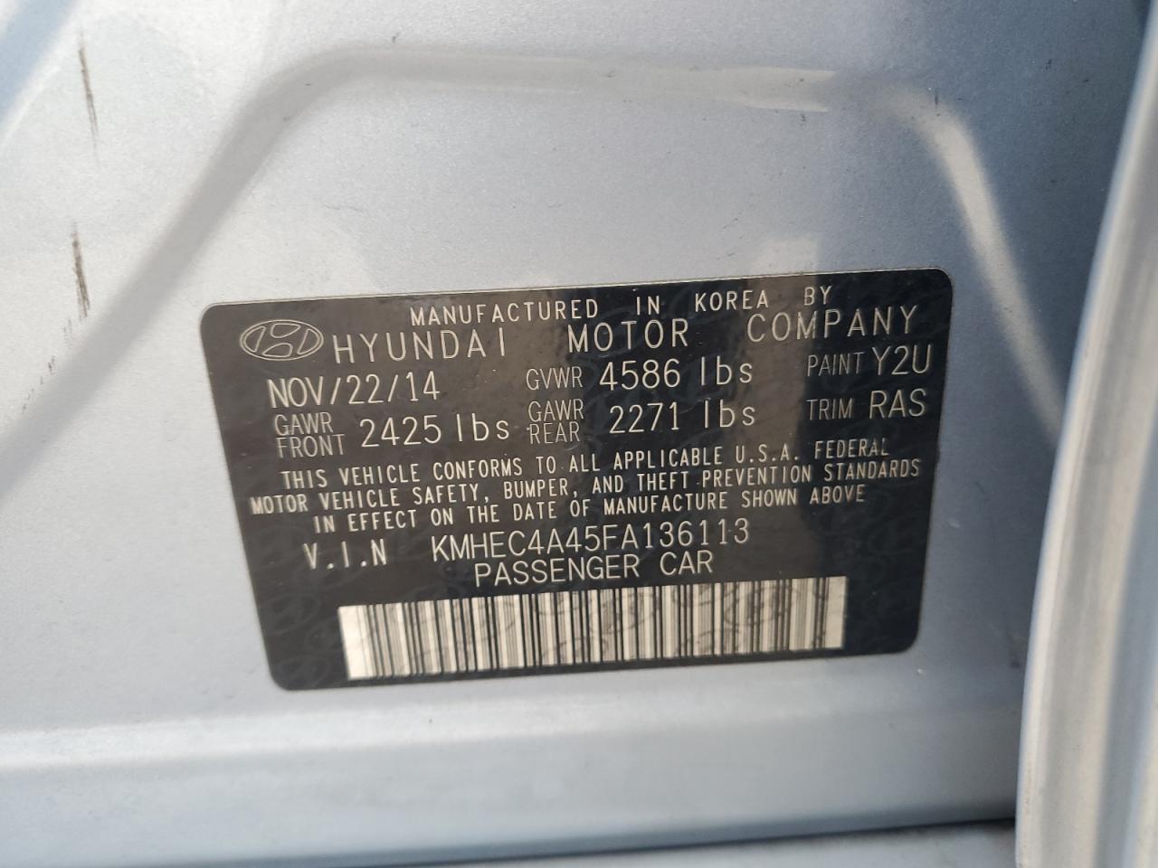 KMHEC4A45FA136113 2015 Hyundai Sonata Hybrid