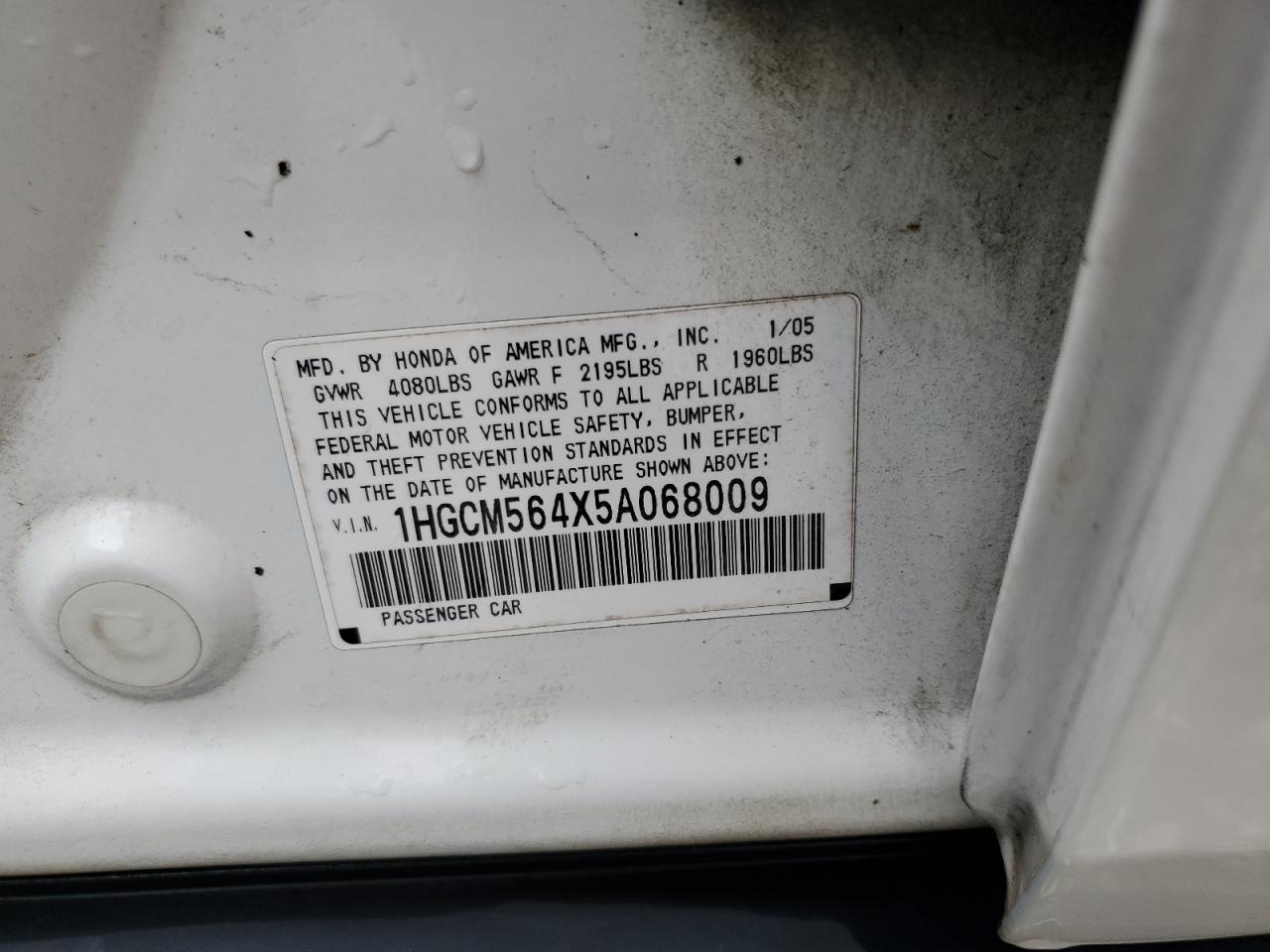 1HGCM564X5A068009 2005 Honda Accord Lx