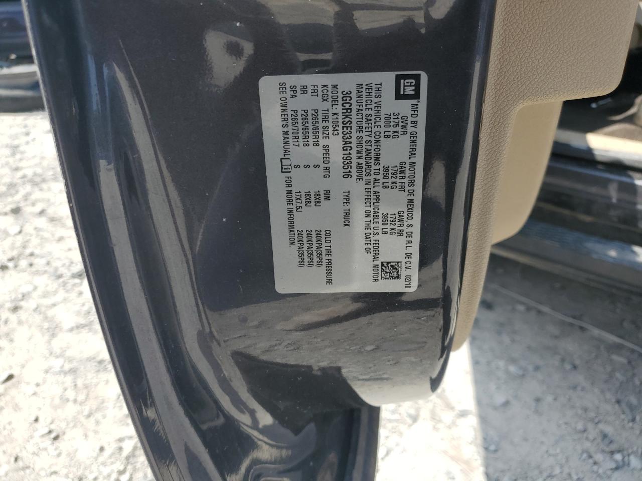 3GCRKSE33AG193516 2010 Chevrolet Silverado K1500 Lt