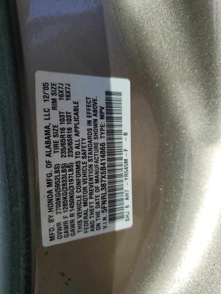 5FNRL387X6B414866 2006 Honda Odyssey Exl