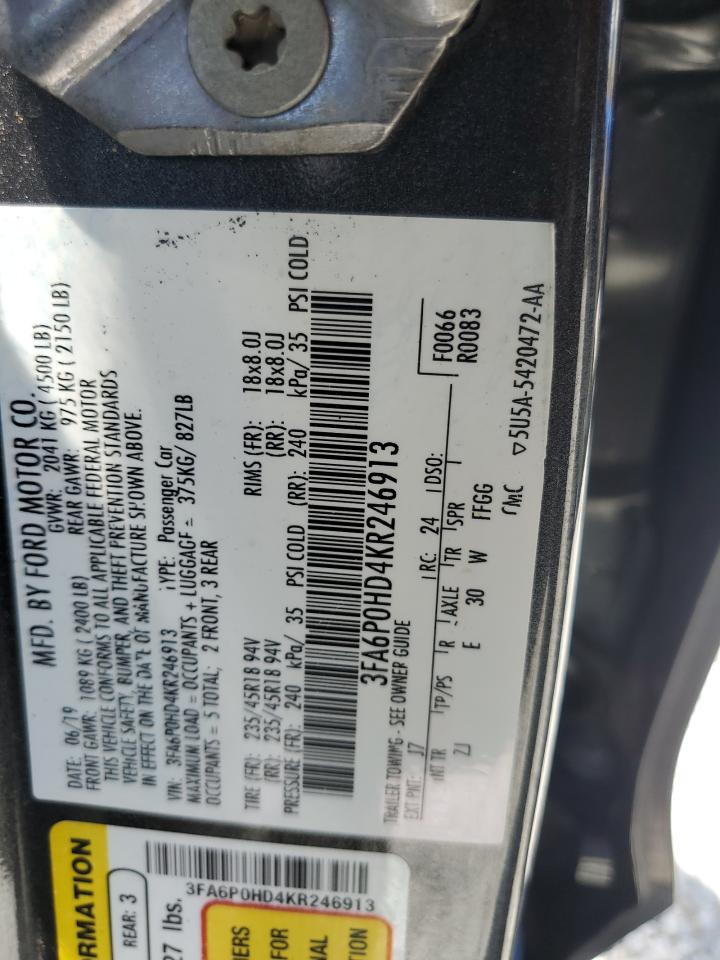 3FA6P0HD4KR246913 2019 Ford Fusion Se