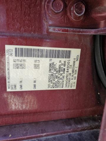 2012 Nissan Maxima S VIN: 1N4AA5AP9CC849501 Lot: 60855134