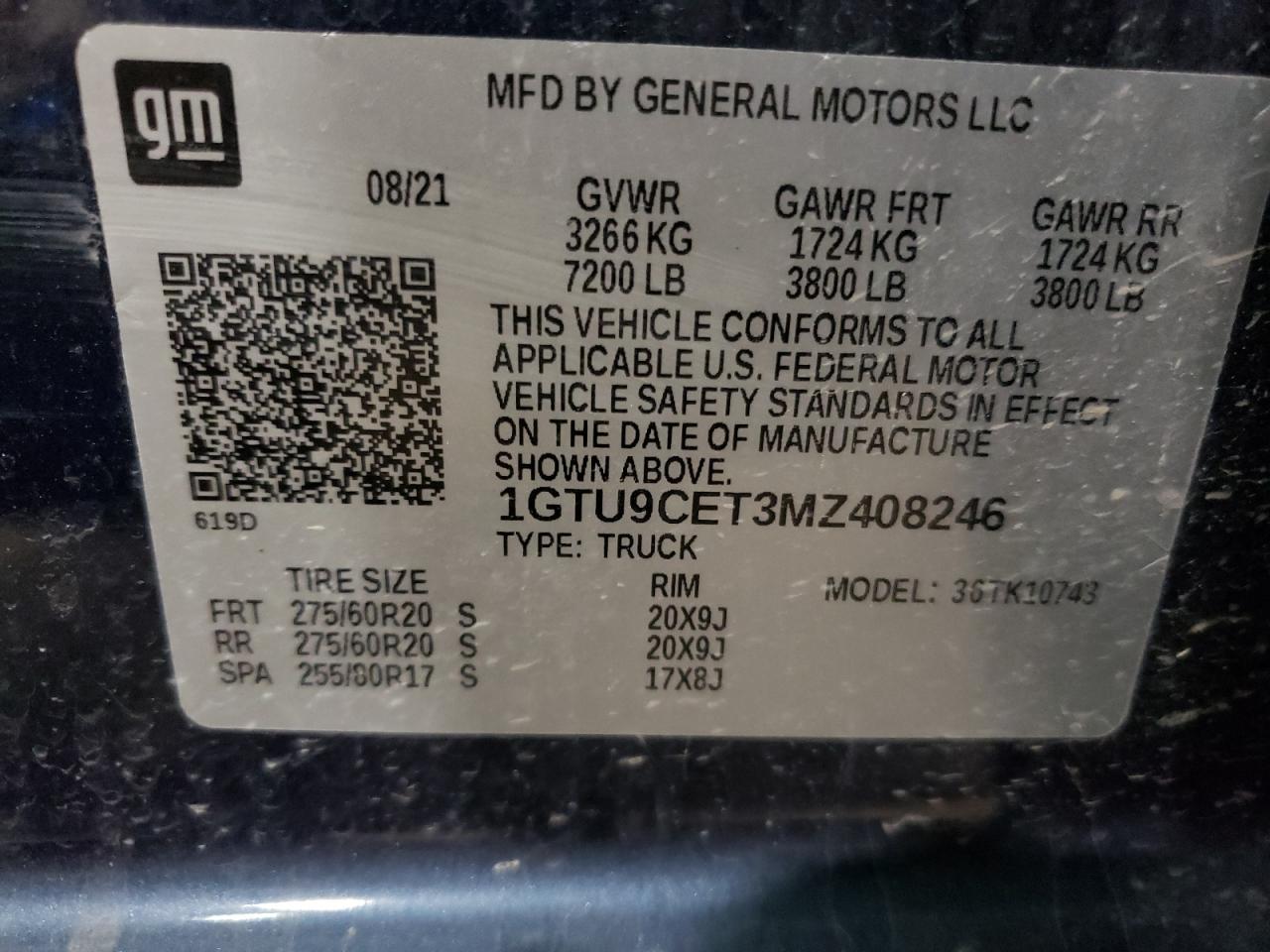 1GTU9CET3MZ408246 2021 GMC Sierra K1500 Elevation