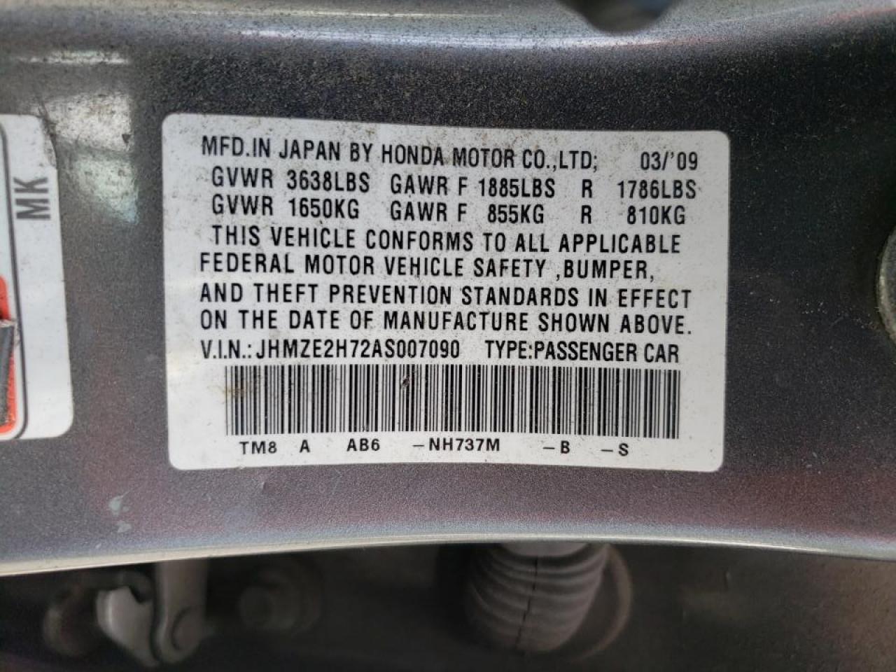 JHMZE2H72AS007090 2010 Honda Insight Ex