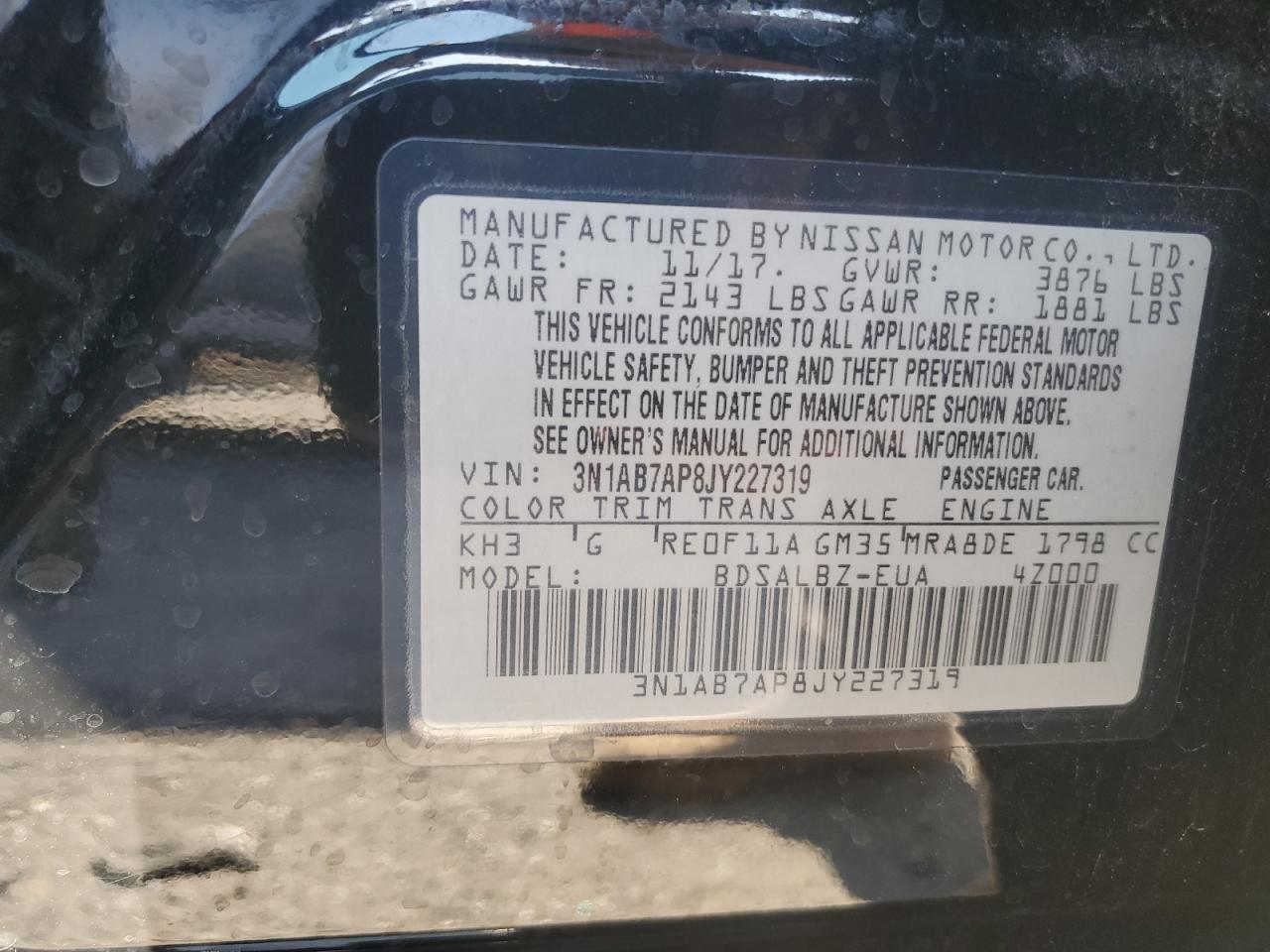 3N1AB7AP8JY227319 2018 Nissan Sentra S