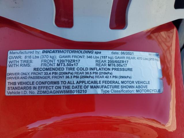 2021 DUCATI PANIGALE V ZDMDAGNW8MB016210