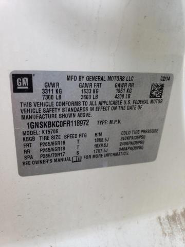 2015 Chevrolet Tahoe K1500 Lt VIN: 1GNSKBKC0FR118972 Lot: 62711984