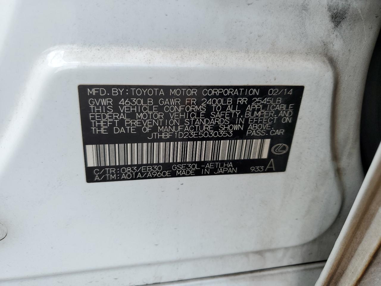 JTHBF1D23E5030353 2014 Lexus Is 250