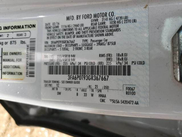 VIN 3FA6P0T93GR367667 2016 Ford Fusion, SE no.12