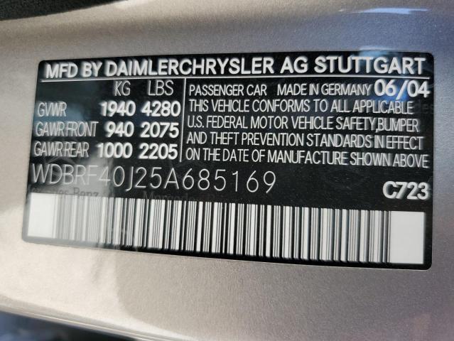 2005 Mercedes-Benz C 230K Sport Sedan VIN: WDBRF40J25A685169 Lot: 61251324