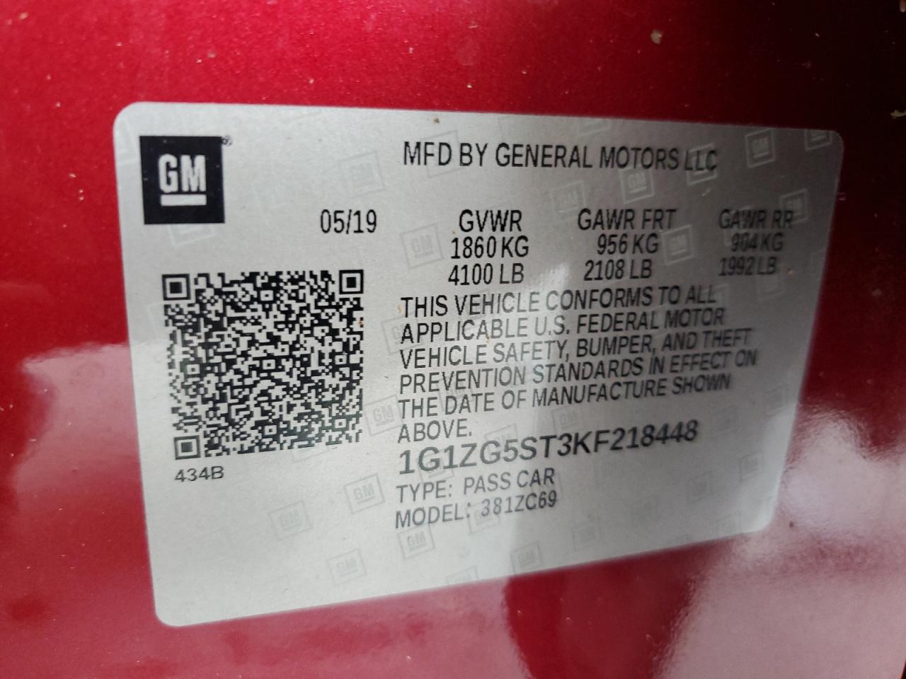 2019 Chevrolet Malibu Rs vin: 1G1ZG5ST3KF218448