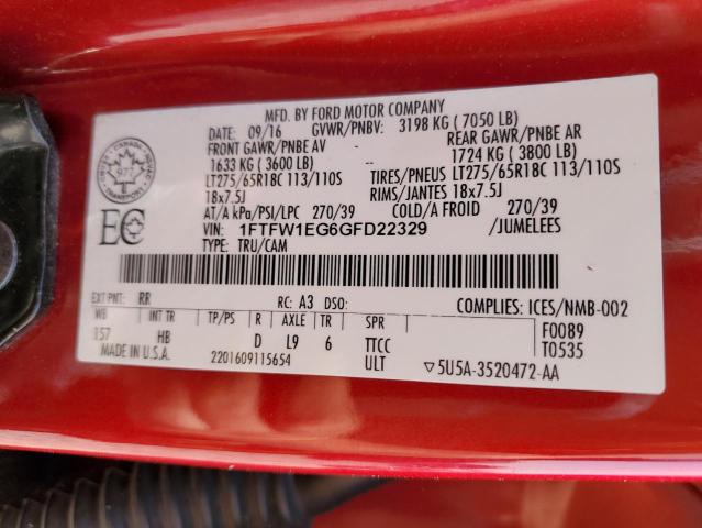 2016 FORD F150 SUPER - 1FTFW1EG6GFD22329