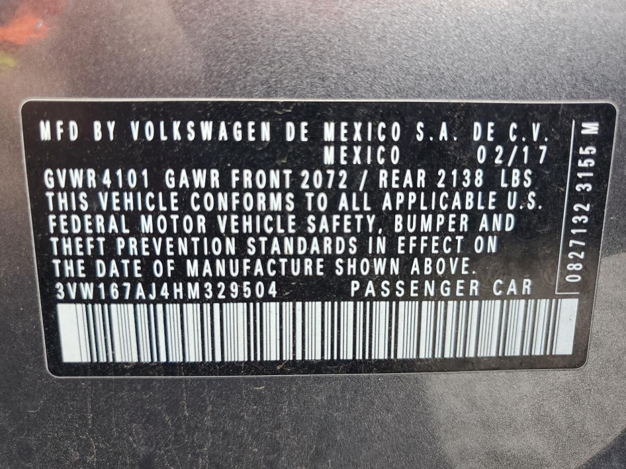 3VW167AJ4HM329504 2017 Volkswagen Jetta S