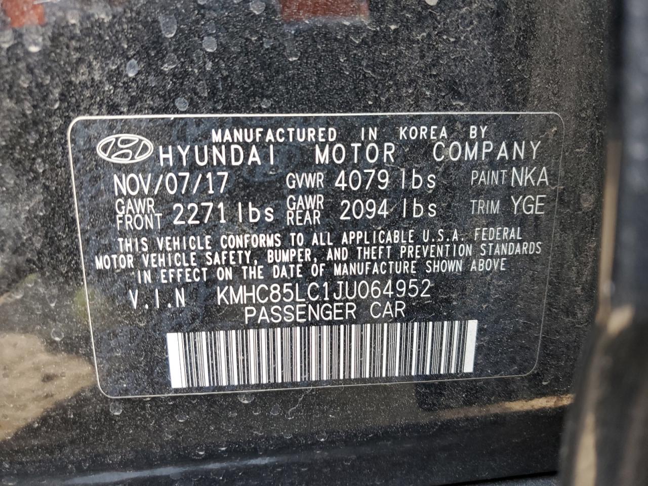 2018 Hyundai Ioniq Limited vin: KMHC85LC1JU064952