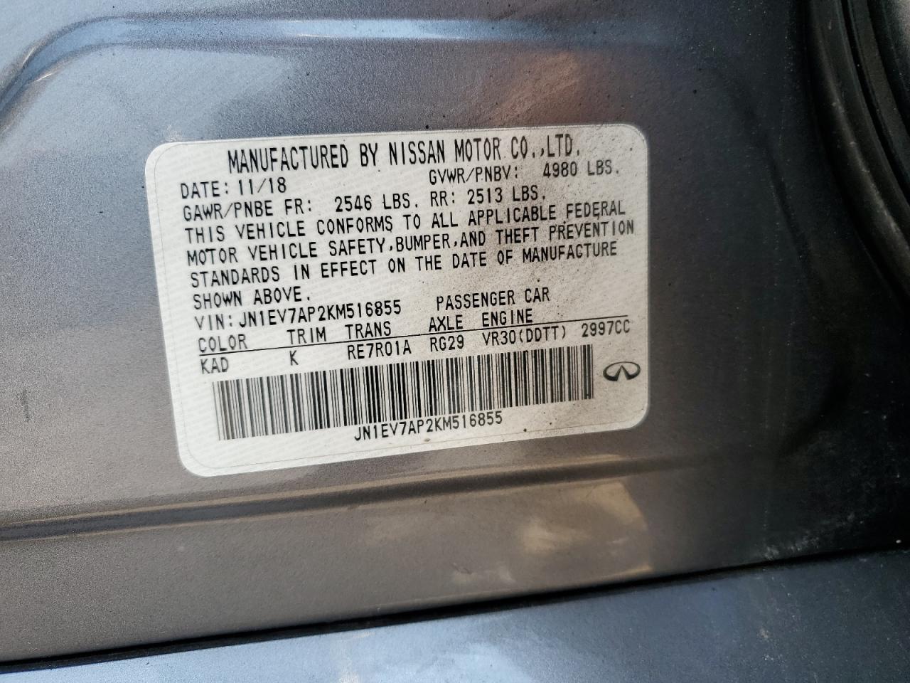 JN1EV7AP2KM516855 2019 Infiniti Q50 Luxe